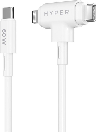 Kabllo karikimi HYPER HyperJuice, USB-C në USB-C/Lightning, 1.5 m, 60W, e bardhë