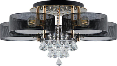 Llambadar tavani LED Antila DRS8006/5, 5 llampa, kristale zbukuruese, i zi me të artë