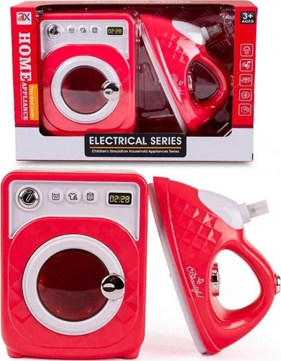 Сет играчка машина за перење со пегла ICOM, со светло, со звуци, црвен