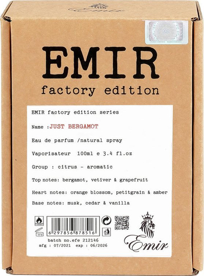 Parfum Emir Just Bergamot Factory Edition EDP, unisex, 100 ml