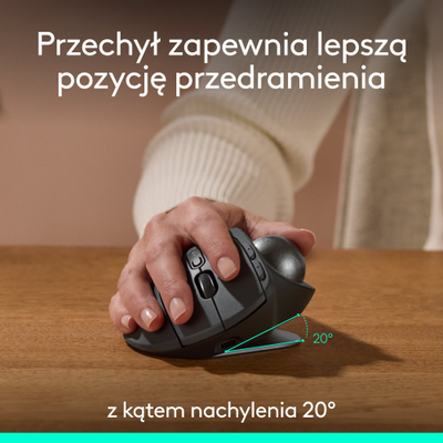 Maus wireless Logitech MX Ergo S, trackball i rehatshem për dorën, ngjyrë grafit
