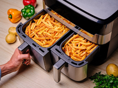 Fritezë me ajër Tefal DualEasy Grill EY905D, dy sirtarë, pa vaj, gri