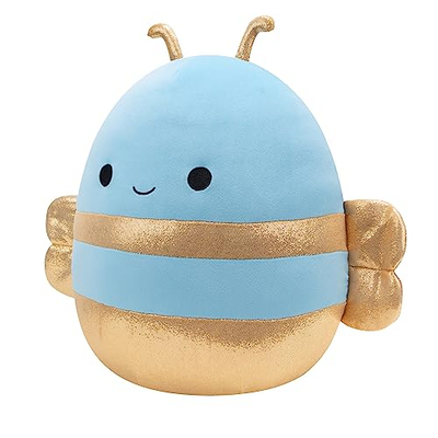 Lodër pellushi Squishmallows Queen Bee, 14", super e butë, blu me ari