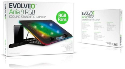 Bazë ftohëse laptopi Evolveo A101RGB, 2 ventilatorë, ndriçim RGB, e zezë