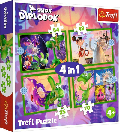 Puzzle Trefl Curious Diplodocus Dragon 4 në 1, set me 4 puzzle, shumëngjyrësh