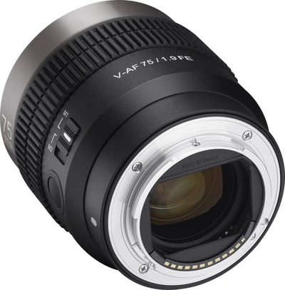 Objektiv Samyang V-AF 75mm f/1.9 për Sony E, me fokus automatik, cine, i zi