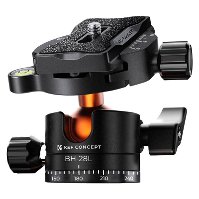 Tripod fotografik K&amp;F Concept K254A3 BH-28L, aliazh alumini, kapacitet 10kg, i zi portokalli