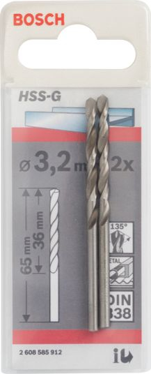 Cilindрична вежба Bosch HSS, 3.2mm, 36mm
