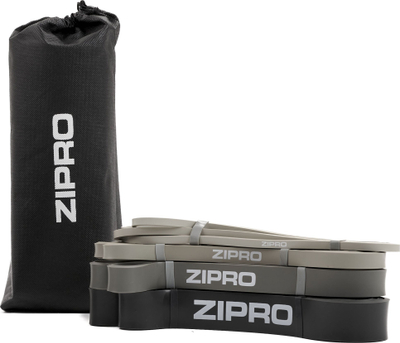 Сет ленти за отпор Zipro Powerband, 4 нивоа на отпор, 4 парчиња, сива