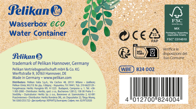 Enë uji Pelikan Water Box Eco K12 K24, plastikë e ricikluar, me vend për furça, blu