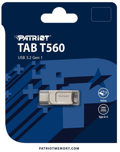 USB Patriot Tab T560, 256GB, USB-A dhe USB-C, 120MB/s, argjend