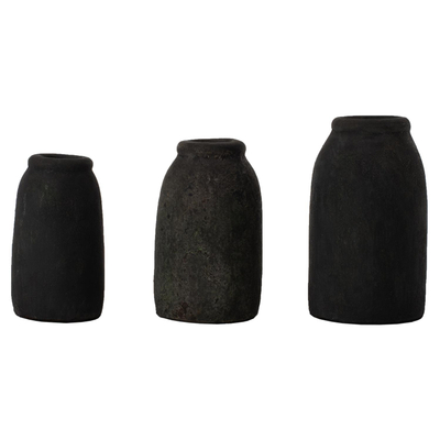 Set vazo dekorative terrakota fosil gri 3-pjesësh (HM7711), gri
