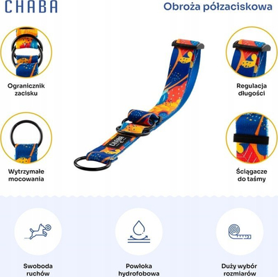 Qafore gjysmë shtrënguese CHABA STORY L, 36-60cm, për qen të mëdhenj, shumëngjyrëshe