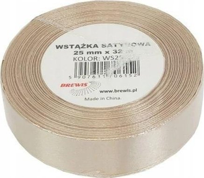 Shirit dekorativ saten Almond, 25mm, 32m, bezhë e çelët