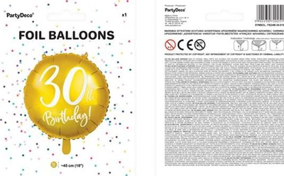 Balon dekorativ 30 vjetori, folje, 45cm, ari