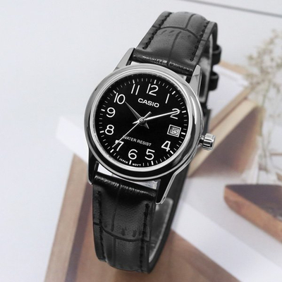 Ora dore Casio LTPV002L-1B, kuarc japonez, lëkurë, e argjendtë me të zezë