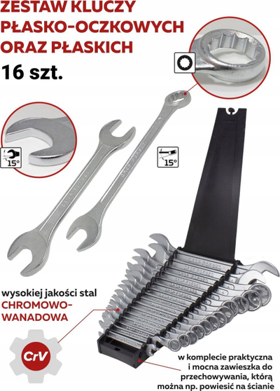 Set çelësa kombinim edhe të hap WMC Tools, 16 copë, çelik krom vanadium