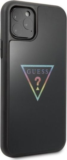 Guaskë telefoni Guess GUHCN58TRMLBK për iPhone 11 Pro, logo trekëndësh me glitter, e zezë