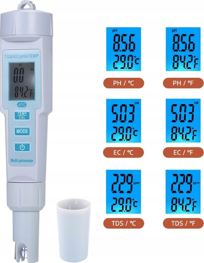 Matës uji Extralink Multi Parameter, pH, EC, TDS, temperaturë, portativ, i bardhë