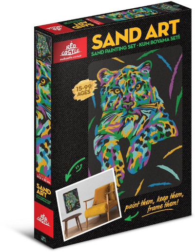 Set pikturimi me rërë Red Castle Sand Art, motiv panterë, 23.5 x 33 cm, shumëngjyrësh
