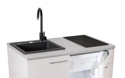 Kuzhinë kompakte Minikitchen SMK-02, pianurë me induksion, frigorifer i integruar, e bardhë