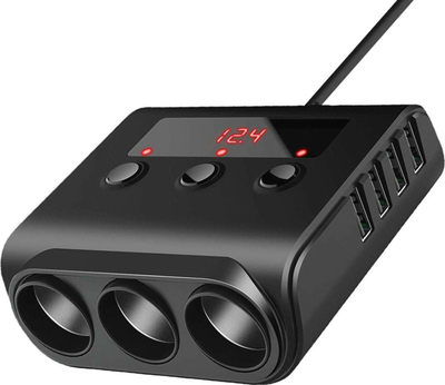 Ndarës prize makine PLS42, 3x 12V, 4x USB me voltmetër, i zi