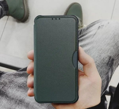 Këllëf libër Razor për Samsung Galaxy A52 LTE, me xhep karte, mbyllje magnetike, jeshile e errët