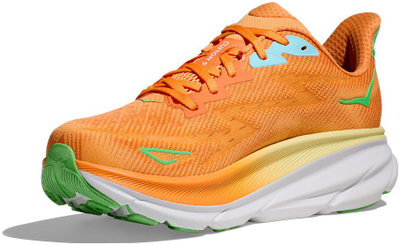 Патики за трчање HOKA Clifton 9 2E Wide, дишлива мрежа, висока амортизација, повеќебојна портокалова