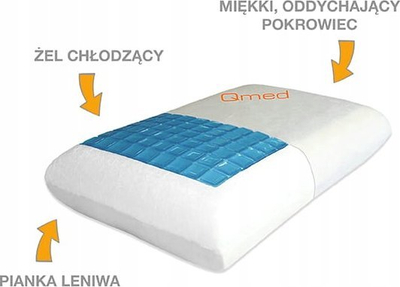 Jastëk ortopedik QMED Comfort Gel Mat, memory foam, xhel ftohës, i bardhë me blu