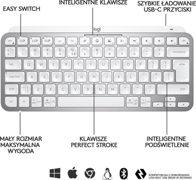 Tastierë Logitech MX, wireless, UK, e bardhë dhe e argjendtë