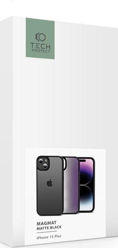 Kapak telefoni Tech-Protect Magmat për iPhone 15 Plus, TPU me polikarbonat, gjysmë i tejdukshëm, i zi matte