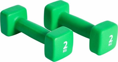 Set hantelash Pure2Improve me veshje neopren, 2 x 2 kg, të kuqe