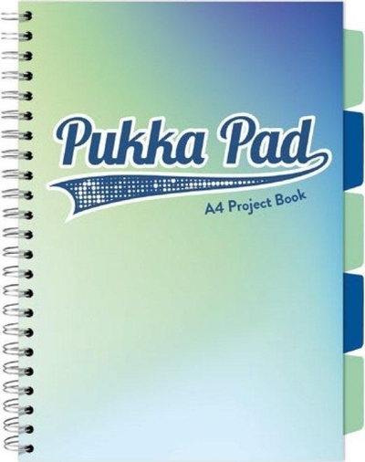 Fletore projektu Pukka Fun Seafoam Project Book A4, 100 faqe, kapak i fortë, blu jeshile, set 3 copë