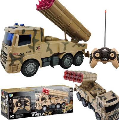 Kamion lodër me telekomandë Maksik R/C Truck, hedhës raketash 360°, efekte zanore, shumëngjyrësh