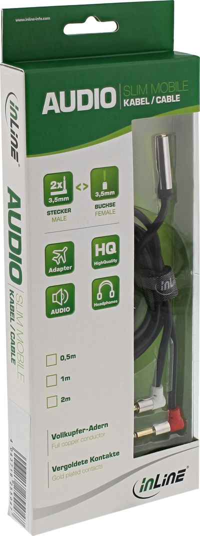 Kabllo audio InLine 99251A Jack 3.5mm mashkull në femër, 1 m, e zezë