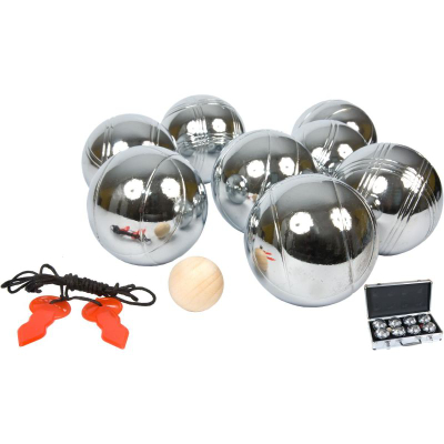 Set petanke Enero Game Balls, 8 topa metal, kuti alumini, argjendtë