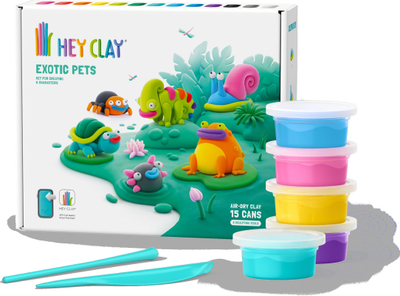 Set plasteline Tm Toys Hey Clay Exotic Animals, 15 kanaçe, 6 figura, shumëngjyrëshe