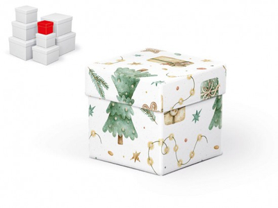 Kuti dhurate Christmas C-V007-A, 8x8x8cm, karton dekorativ, shumëngjyrëshe