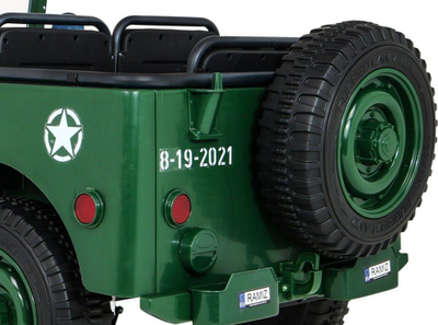 Makinë lodër elektrike Jeep Willys Military, 12V, 3 vende, jeshile ushtarake