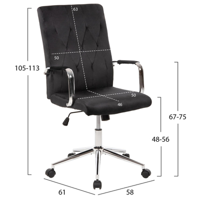 Karrige zyre Josef velur e zezë inox bazë 58×61×105–113 cm (HM1181.04), zezë