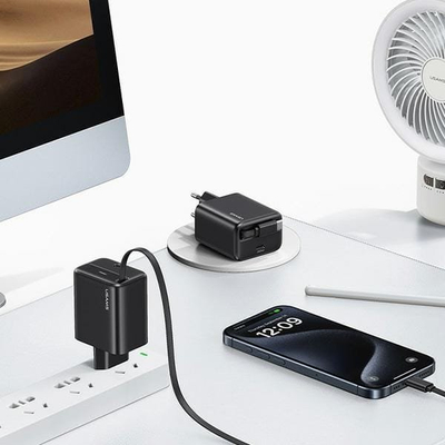 Karikues rrjeti Usams, 1x USB-C, kabllo USB-C tërheqëse, 20W PD QC, i bardhë