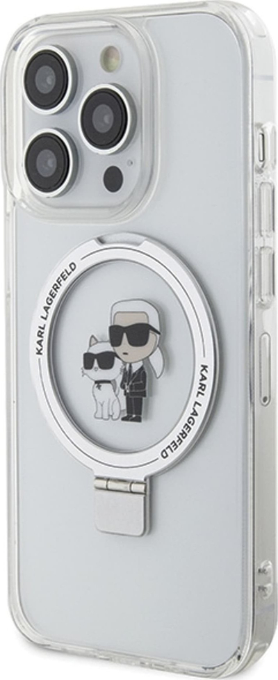 Mbulesë telefoni Karl Lagerfeld Ring Stand Karl and Choupette MagSafe për iPhone 13 Pro dhe iPhone 13, e bardhë