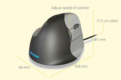 Maus BakkerElkhuizen Evoluent, me kabllo, USB, i zi dhe i argjendtë