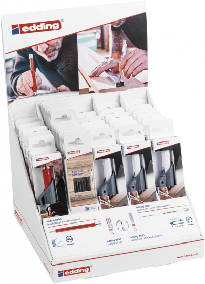 Set lapsash ndërtimi dhe marangozësh Edding e-8880 e-8890, 36 copë, display shumëngjyrësh