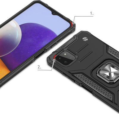 Kapak telefoni Wozinsky Ring Armor për Samsung Galaxy A22 4G, me unazë magnetike, rozë me të zezë