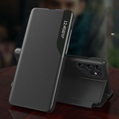 Mbulesë telefoni Eco Leather View Case për Samsung Galaxy S24 FE, me kapak me dritare, e zezë