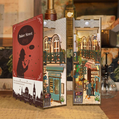 Set modeli librash Tonecheer Baker Street, puzzle 3D druri me dritë LED, shumëngjyrësh