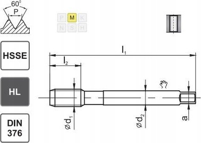Tap makinerik Fanar TAP M12 DIN 376B HSSE, për çelik inox, HL INOX