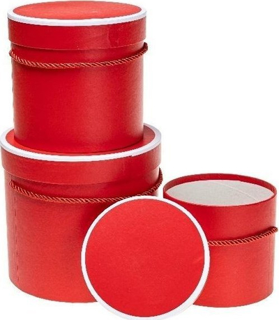 Set kuti dekorative Rozette ROSETT, 3 copë, cilindrike, të kuqe
