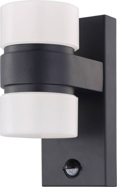 Aplikë murale për jashtë Eglo Atollari, LED i integrum, IP44 me sensor lëvizjeje, e zezë